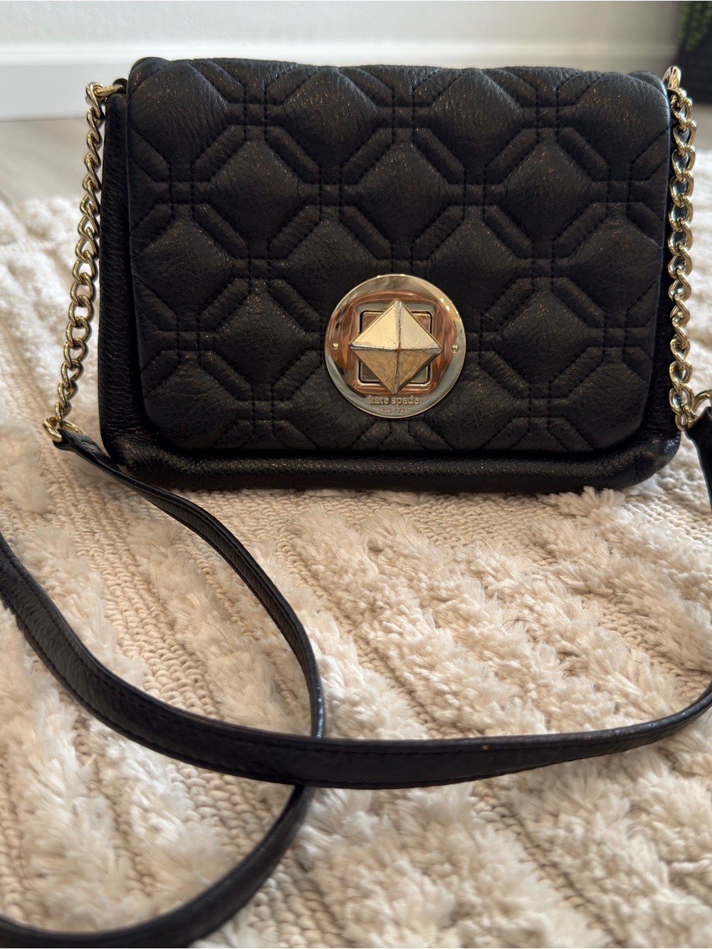 kate spade Black Quilted Leather Crossbody with Gold-Tone Turn Lock